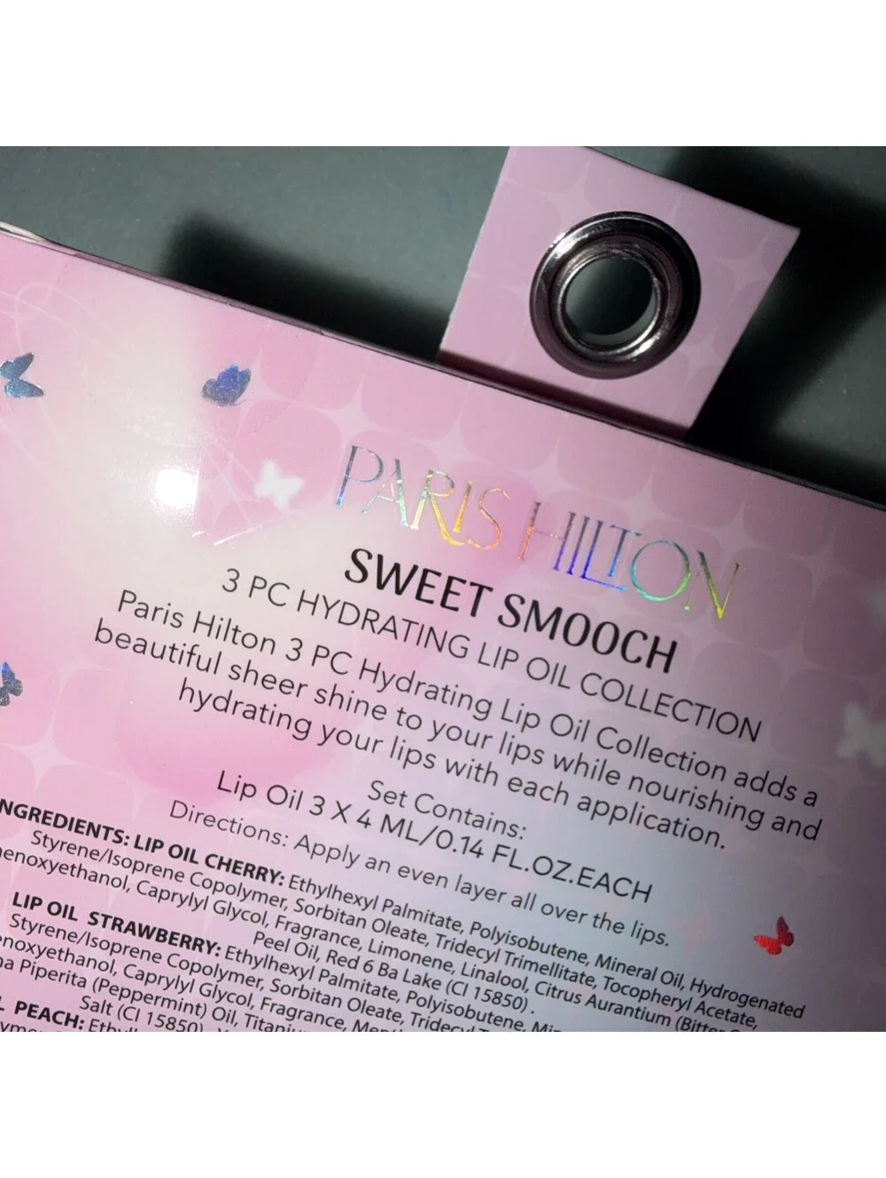 Paris Hilton Sweet Smooch 3 Pc Hydrating Lip Oil Set Cherry Strawberry Peach New